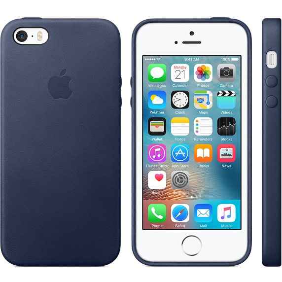 APPLE Leder Case, Backcover, Apple, iPhone SE (2016), Blau