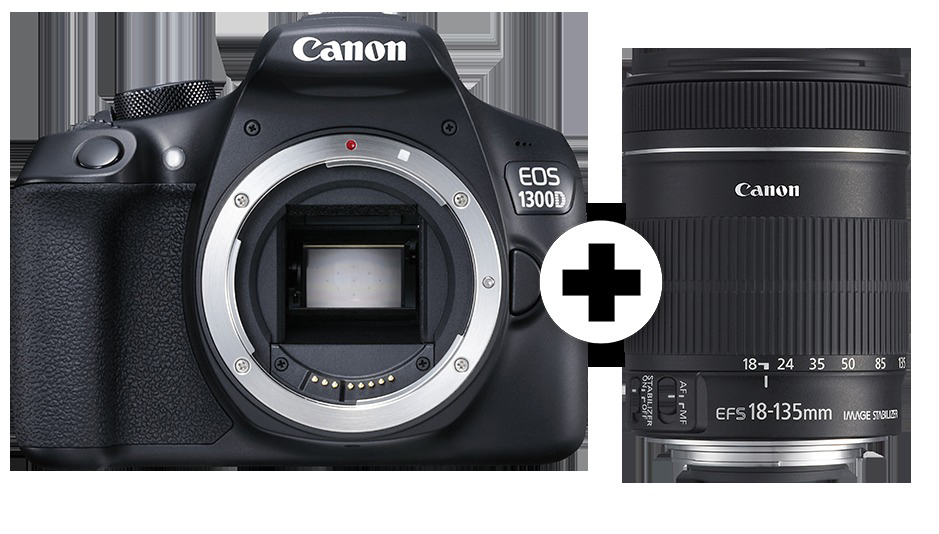 CANON EOS 1300 D + 18-135MM IS II Spiegelreflexkamera, 18 Megapixel, 18-135 mm Objektiv (IS), WLAN, Schwarz