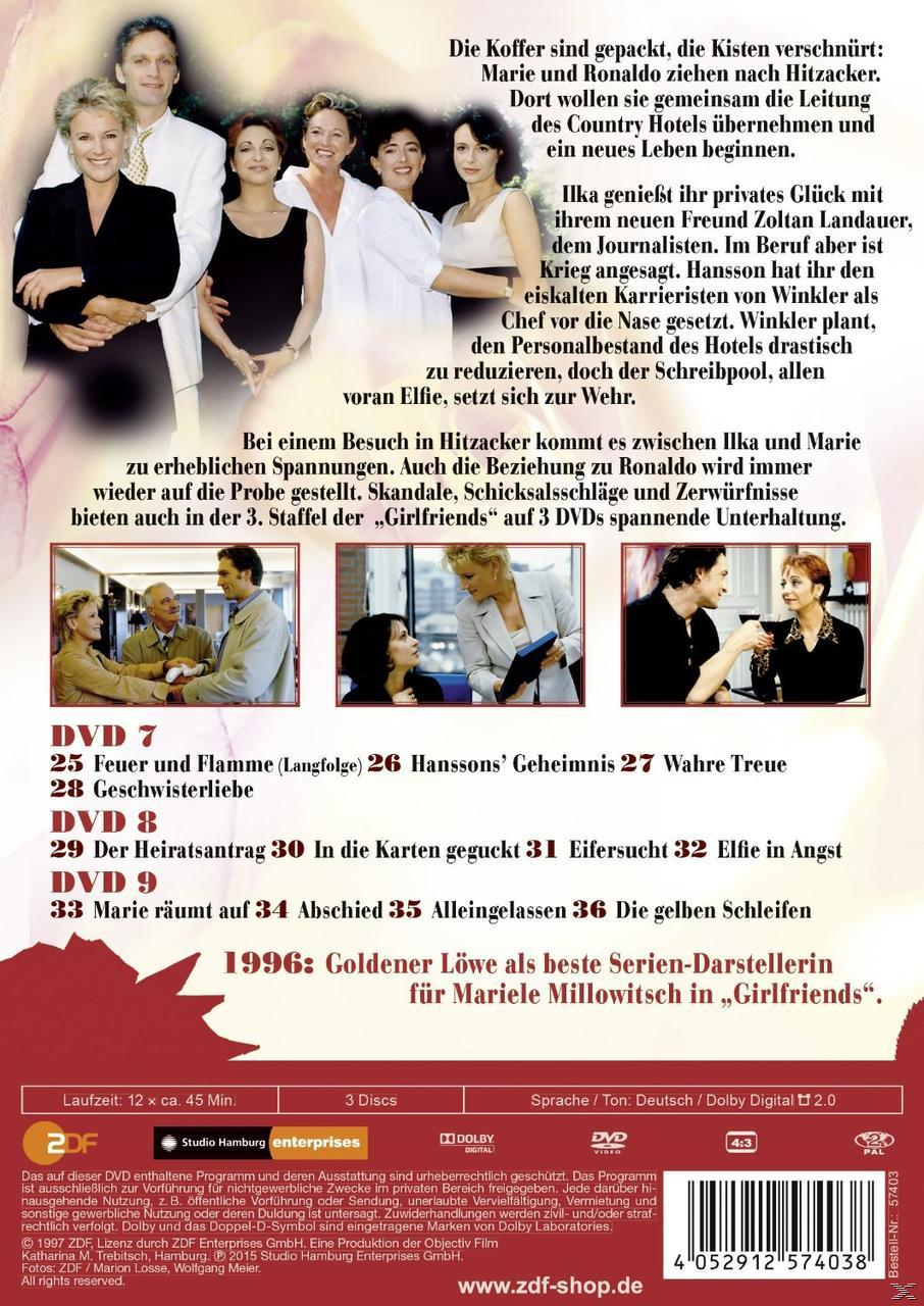 DVD-Cover mit Personengruppe, Text: 'Girlfriends'. Verschiedene Episoden und Infos.