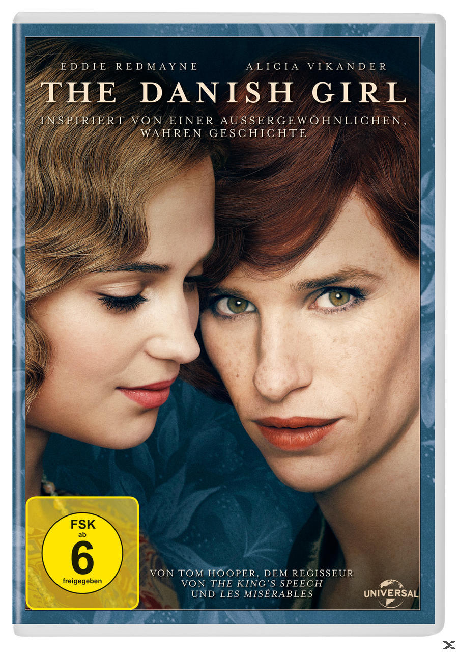 DVD-Cover für 'The Danish Girl' mit Eddie Redmayne und Alicia Vikander. Zwei Gesichter nah beieinander.