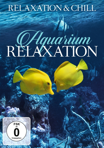 DVD-Cover mit zwei gelben Fischen, blauem Wasserhintergrund und den Worten 'Aquarium Relaxation'.