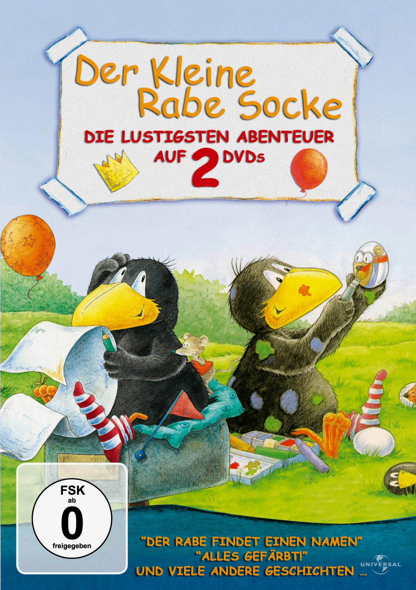 DVD-Cover mit Cartoon-Krähen und Luftballons, mit deutschem Text.