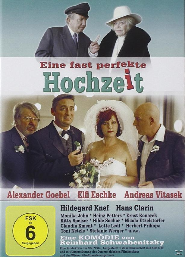 DVD-Cover für einen deutschen Film mit vier Personen. Ein Hochzeitsthema. Grüne und rote Farben.