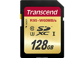 TRANSCEND SDXC UHS-I CL10 128GB - SDXC-Speicherkarte  (128 GB, 95 MB/s, Schwarz/Gold)
