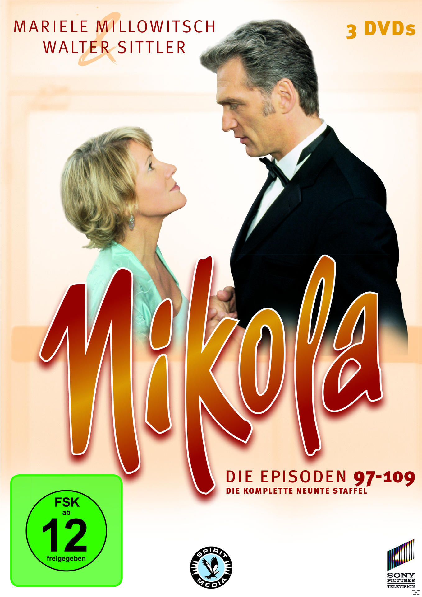 DVD-Cover mit einem Paar, das sich ansieht. Titel: Nikola. Drei DVDs sind abgebildet.