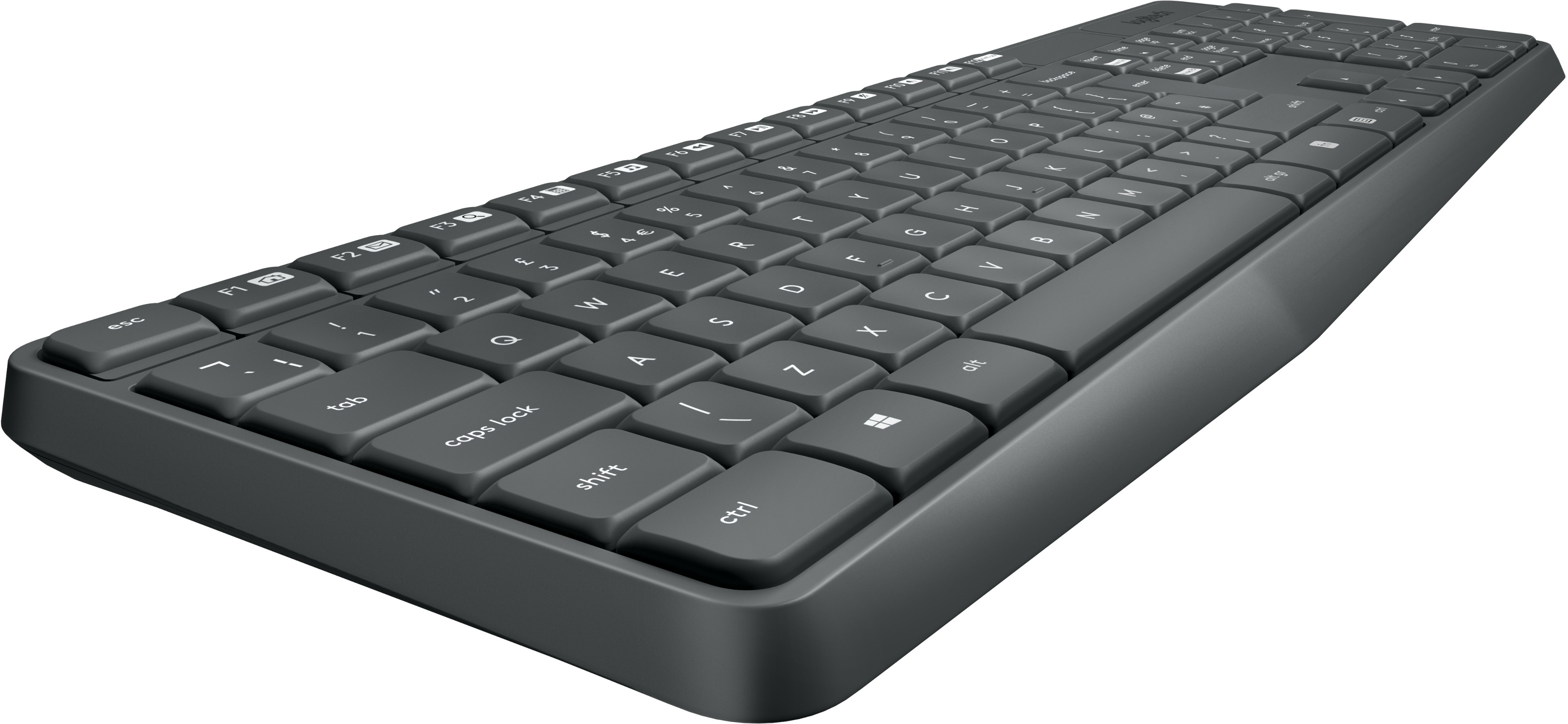 Zwart computertoetsenbord, met letters en symbolen, op witte achtergrond.