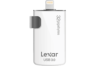Lexar 32GB, USB 3.0/Lightning 32GB USB 3.0/Lightning Negro, Color blanco unidad flash USB
