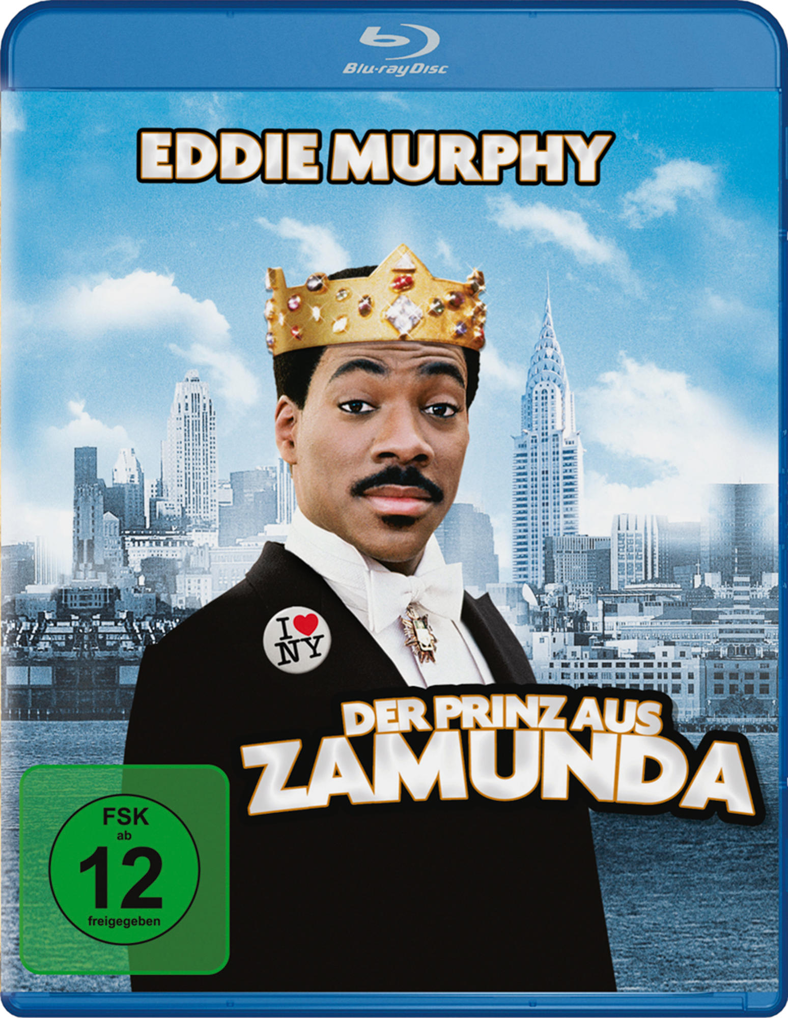Blu-ray-Cover von 'Der Prinz aus Zamunda' mit Eddie Murphy. Im Hintergrund eine Skyline. Text auf Deutsch.