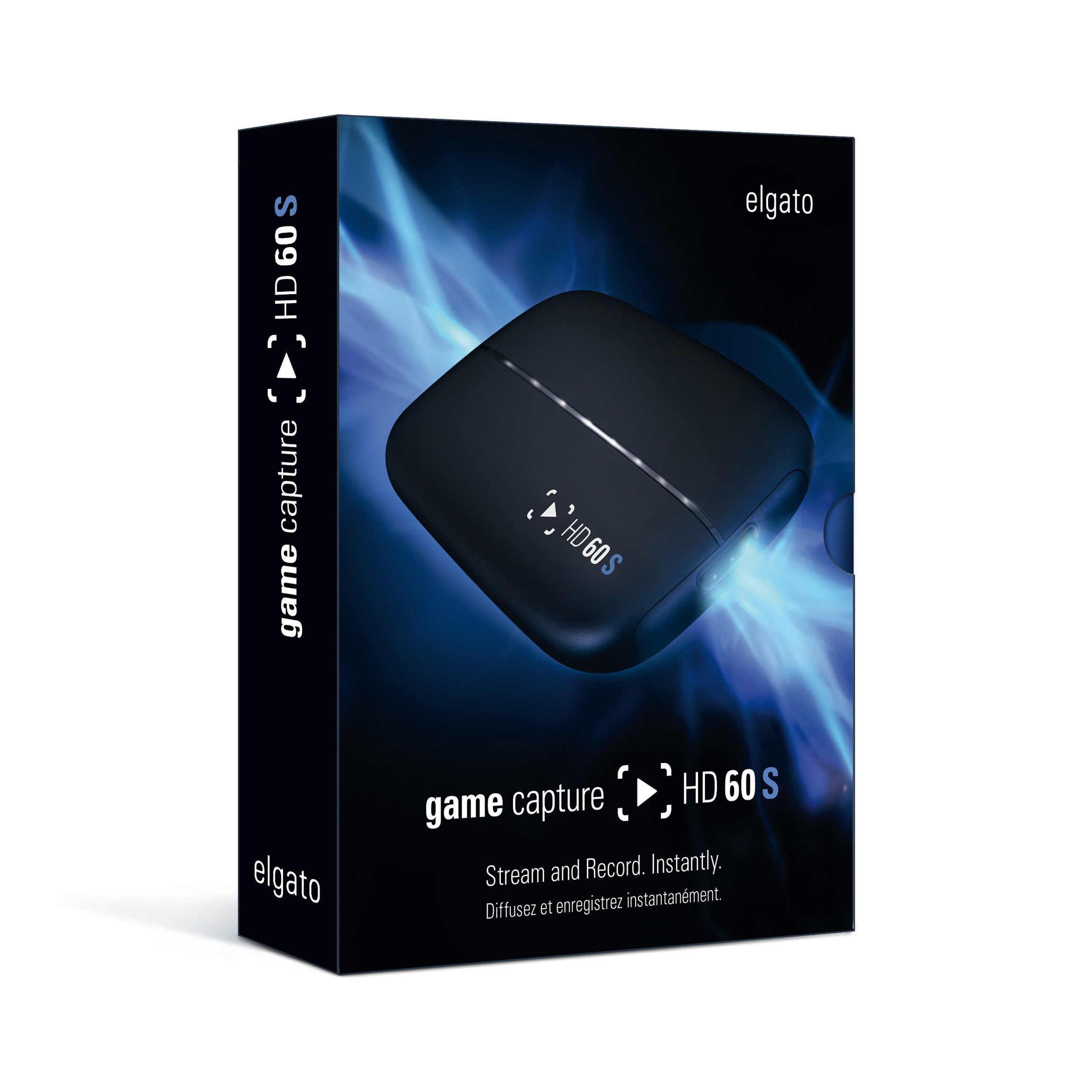 Box für ein schwarzes Gerät mit den Worten 'game capture HD 60 S' und dem elgato-Logo.