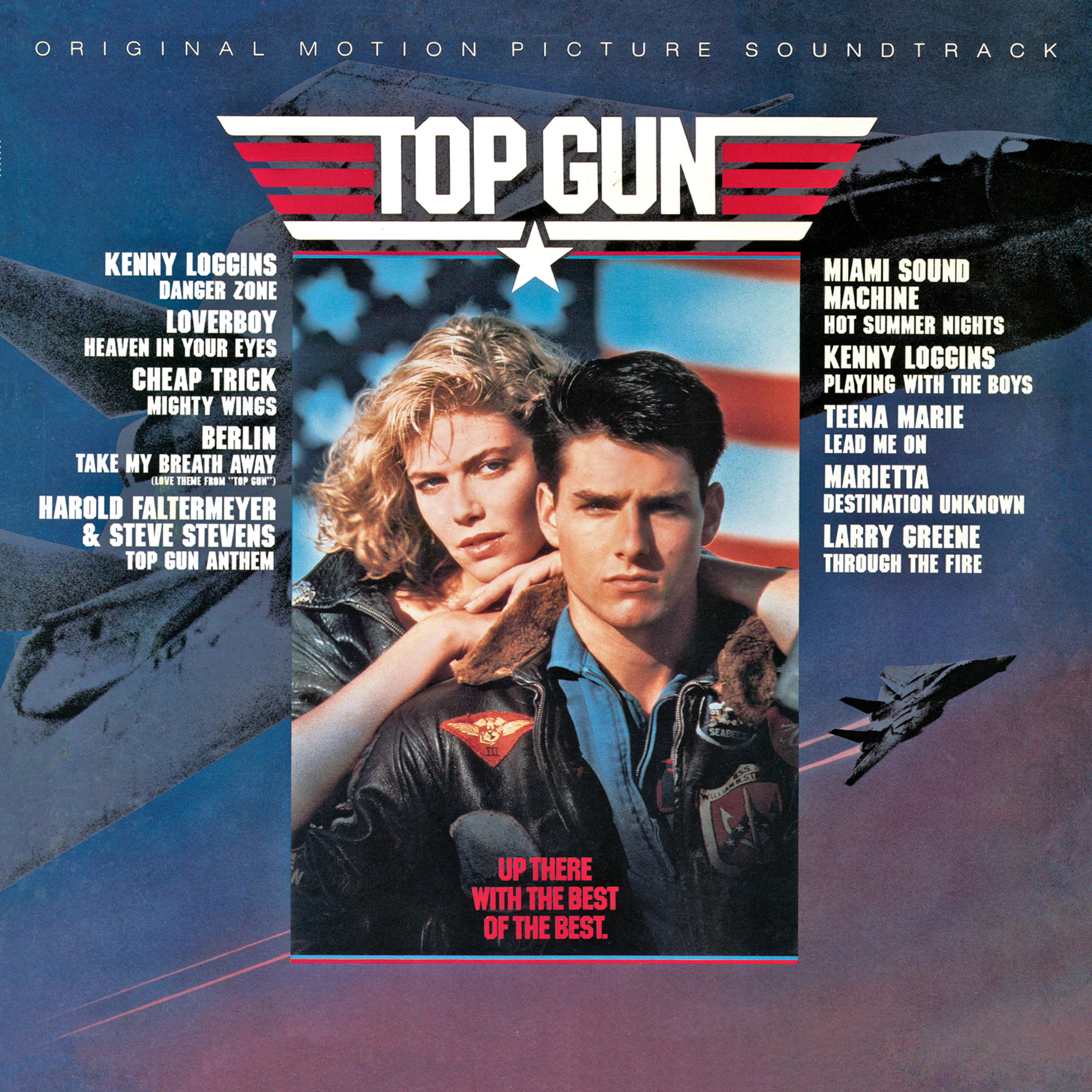 Top Gun album borító, egy párral, repülőgéppel és a film címével.