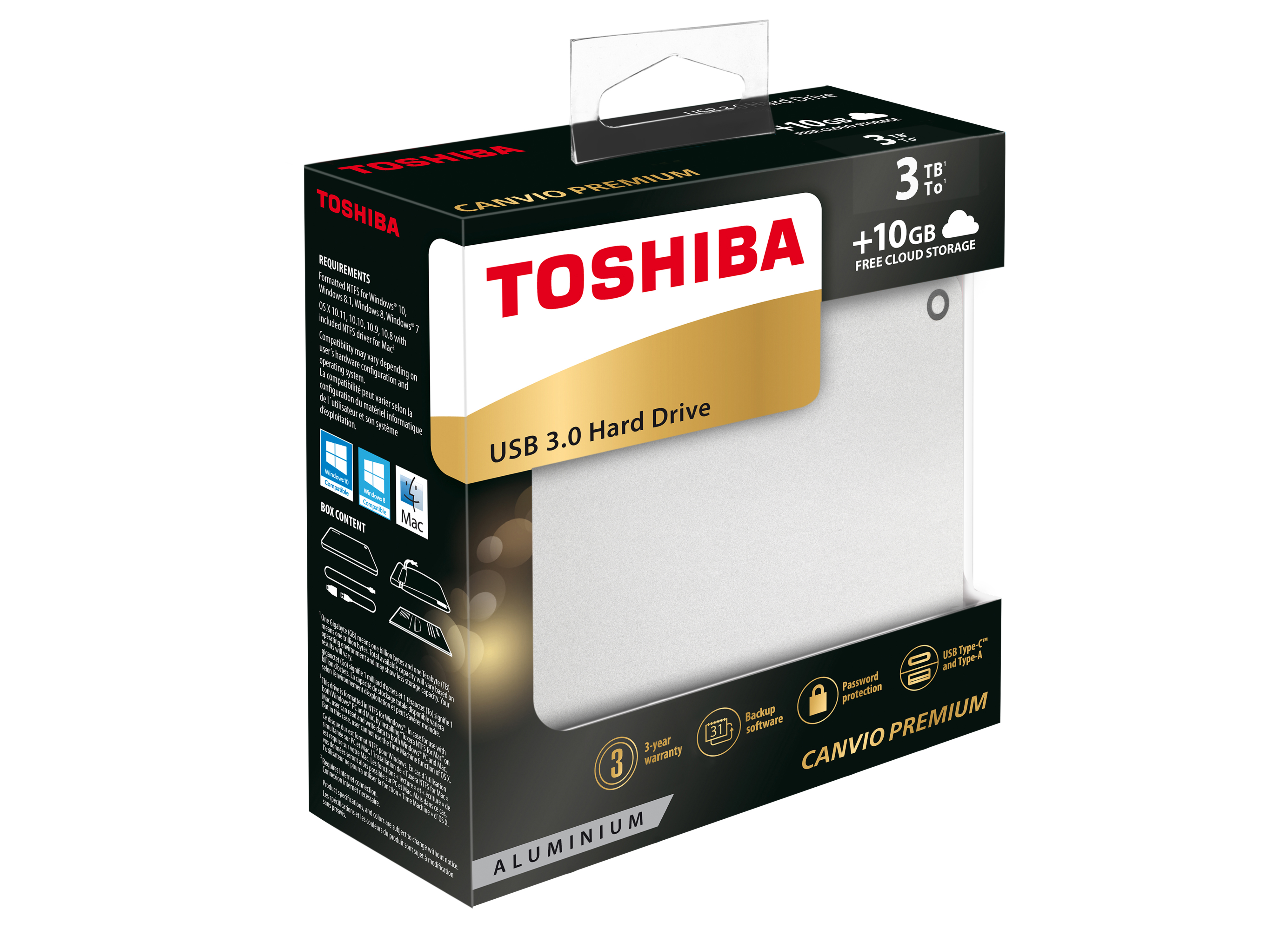 TOSHIBA Canvio Premium Festplatte, 3 TB HDD, 2,5 Zoll, extern, Silber