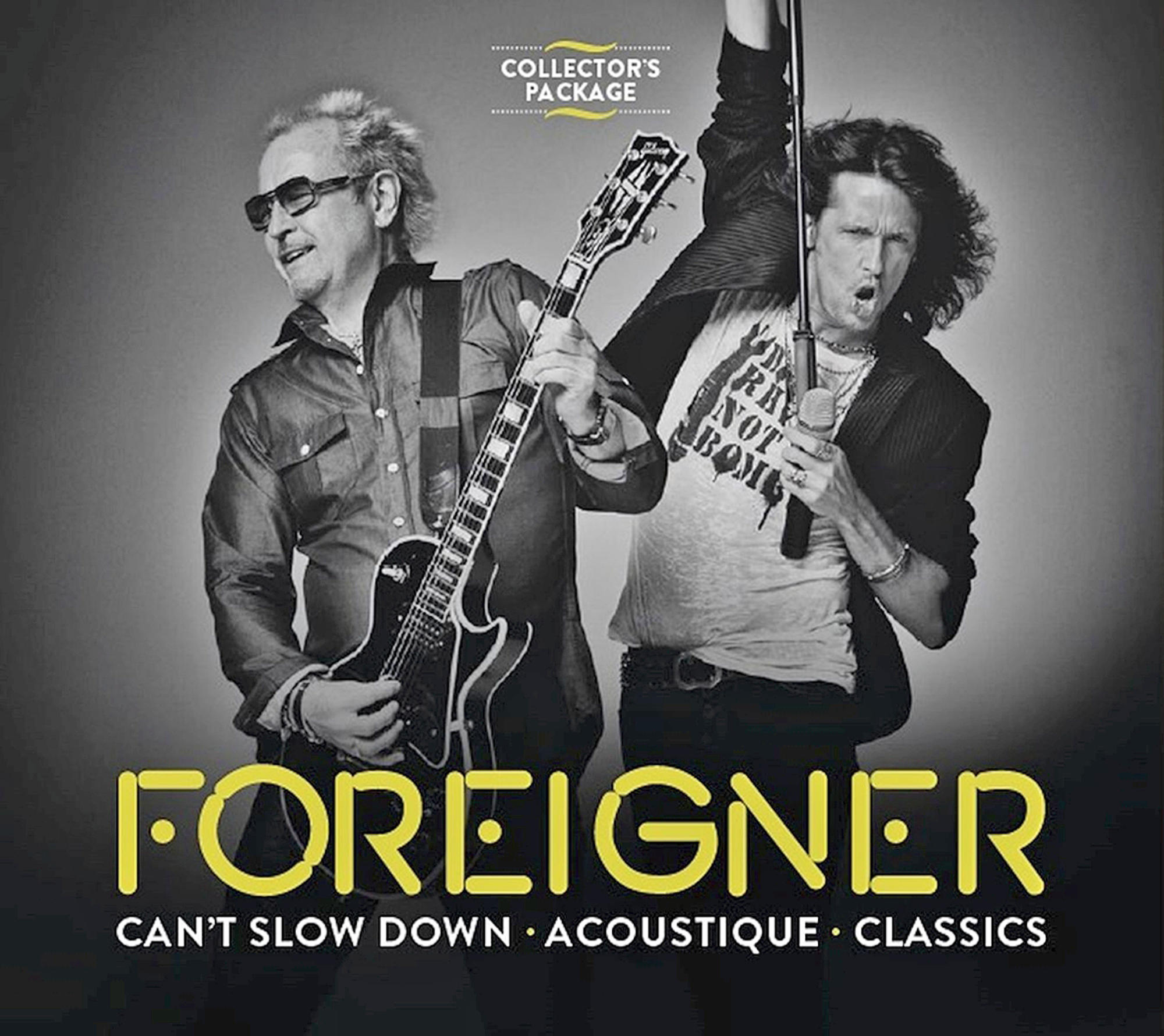 Albumcover, zwei Männer mit Instrumenten, das Wort 'FOREIGNER' wird angezeigt.