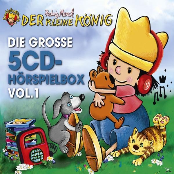 Ein Cartoon-CD-Cover. Ein Junge mit Kopfhörern und Krone umarmt einen Teddybären. Ein Hund und eine Katze sind in der Nähe.