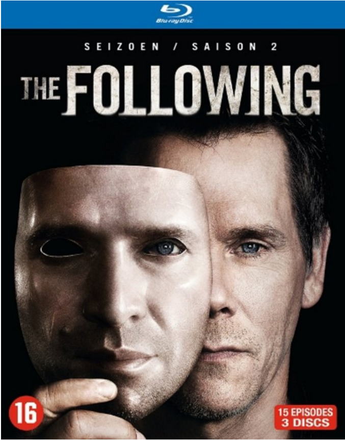 Couverture Blu-ray de The Following, saison 2, avec deux visages, l'un avec un masque.