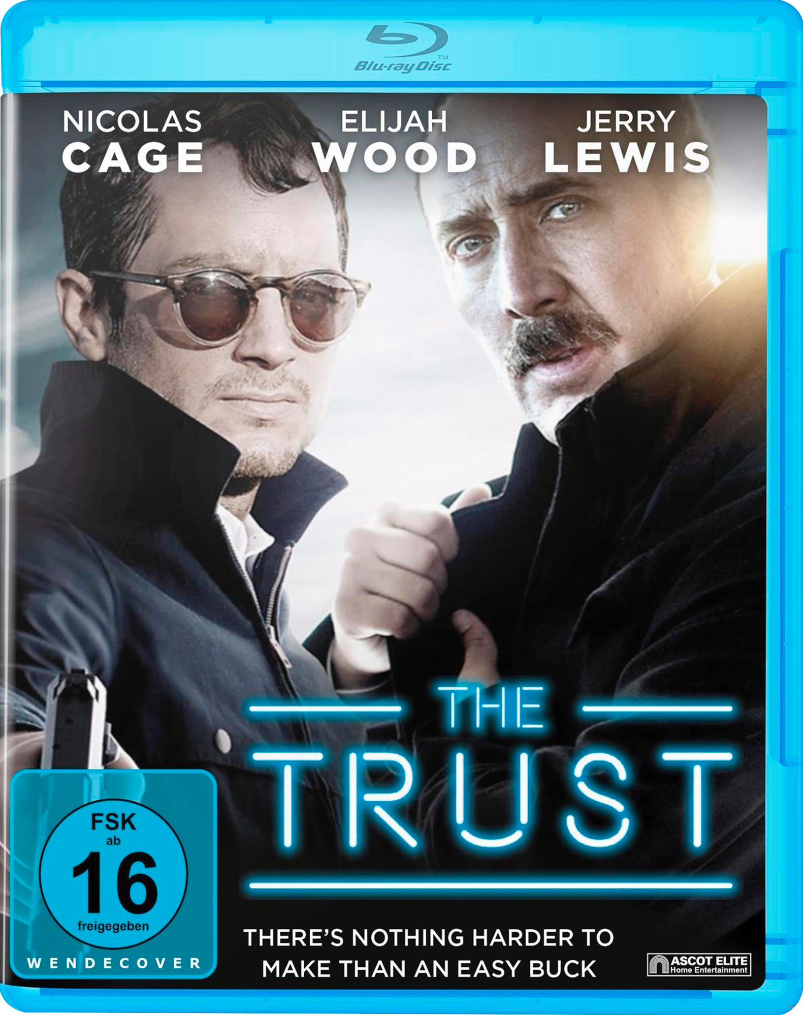 DVD-Cover mit Nicolas Cage und Elijah Wood, mit Text: 'The Trust'. Blu-ray Disc-Logo ist vorhanden.
