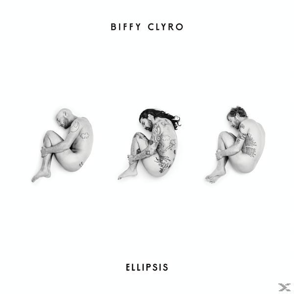 Album borító három meztelen férfival magzati pózban, Biffy Clyro 'Ellipsis' felirattal felül és alul.