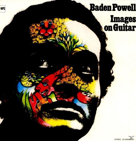 Albumcover: Baden Powell, Gesicht bedeckt mit farbenfrohem Design, Text.