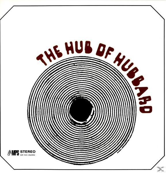 Schallplattencover mit schwarzem Zentrum und Spiraldesign. Text lautet The Hub of Hubbard.