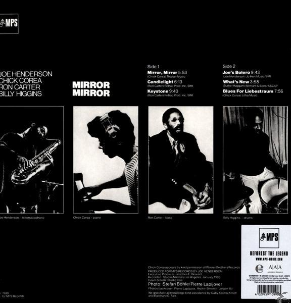Rückseite des Albums mit Bildern von Musikern und einer Titelliste mit Credits. Schwarz-Weiß-Design.