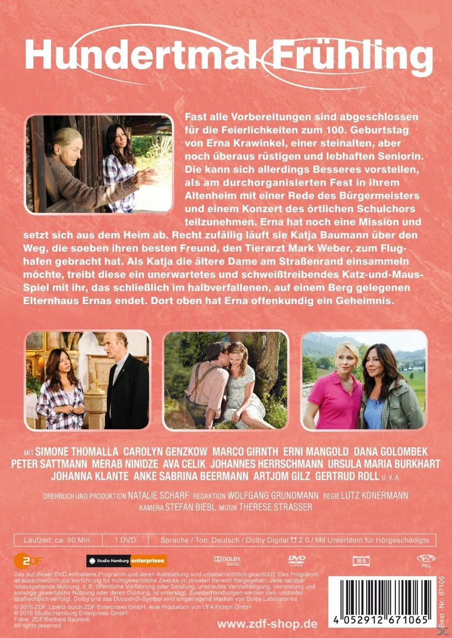 Rückseite einer DVD, mit Bildern von Filmszenen und Darstellern. Deutscher Titel: Hundertmal Frühling.