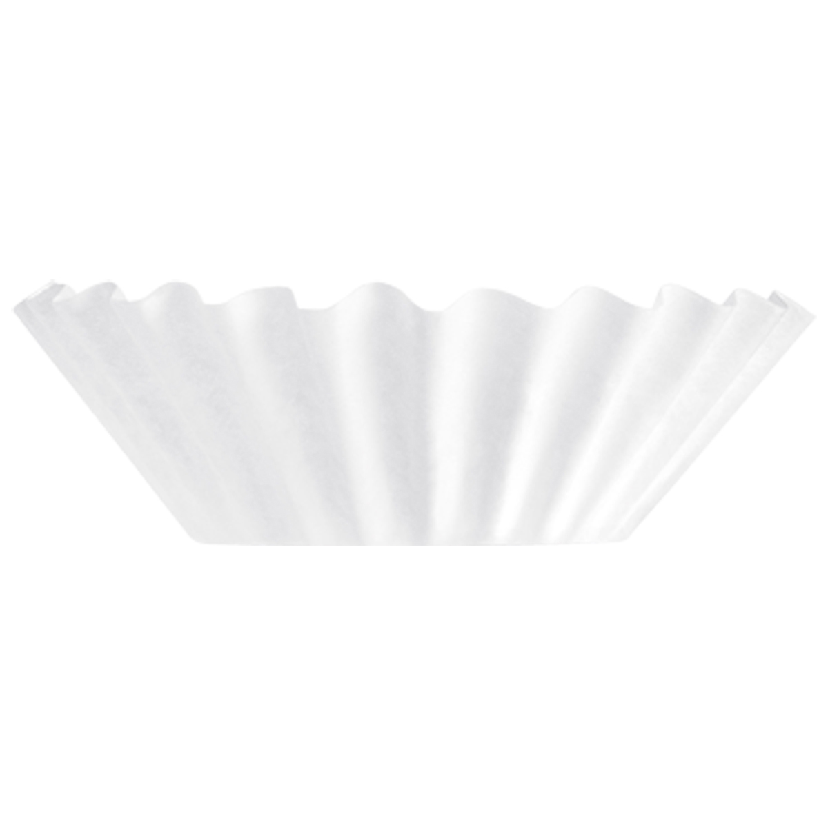 Weißer Papier-Kaffeefilter, konisch geformt mit gewelltem Rand. Einfache, saubere Präsentation.