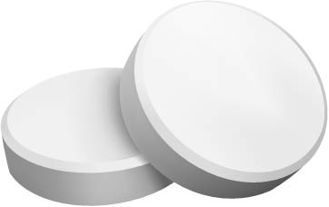 Zwei weiße Pillen auf weißem Hintergrund. Pillen sind oval geformt.