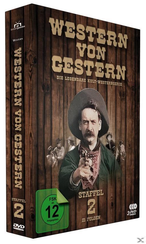 Eine DVD-Box mit einem Mann mit Cowboyhut, der eine Waffe zeigt, und dem Text Western Von Gestern.