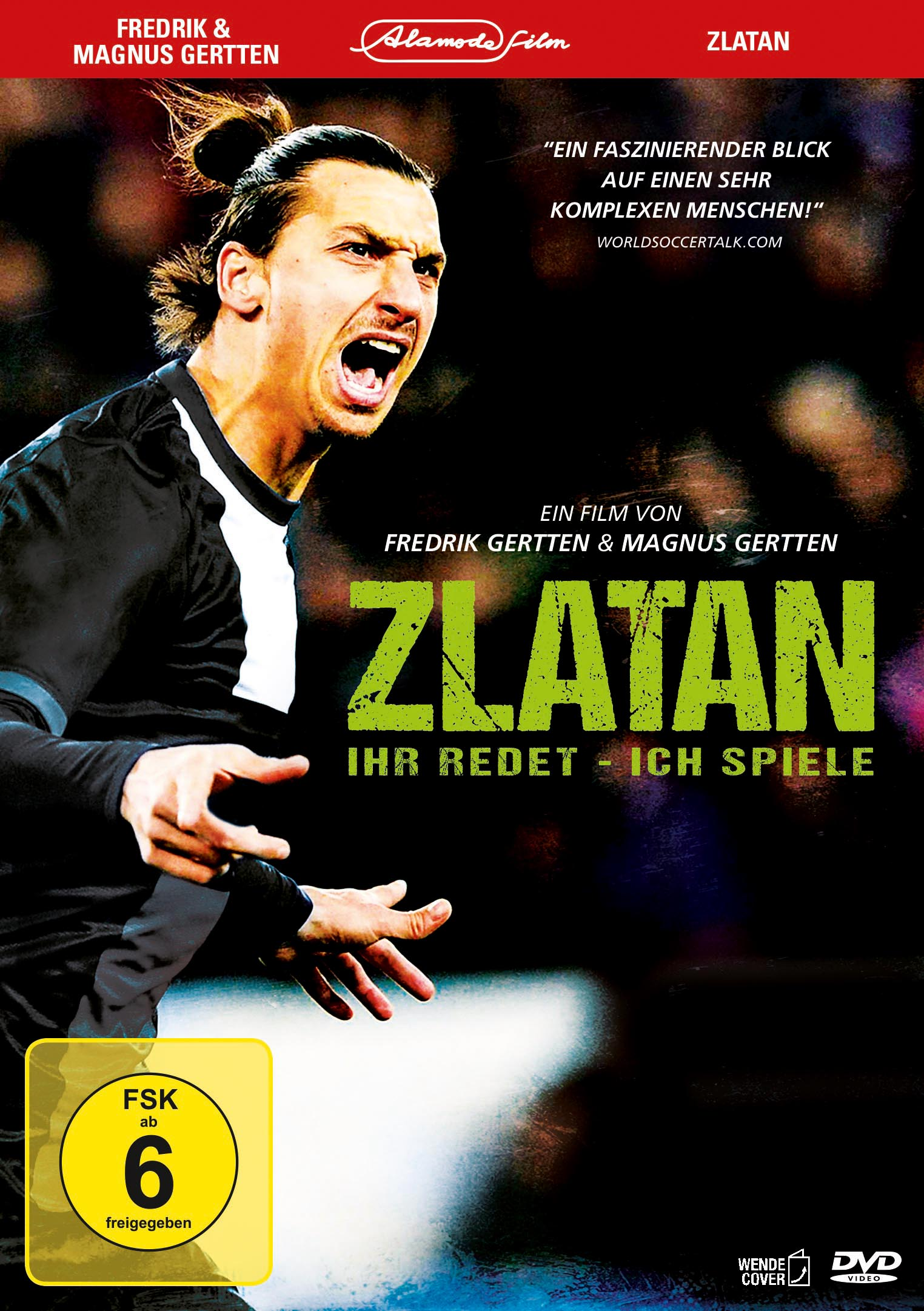 DVD-Cover von Zlatan, einem Fußballspieler mit offenem Mund. Der Hintergrund ist schwarz mit Text.