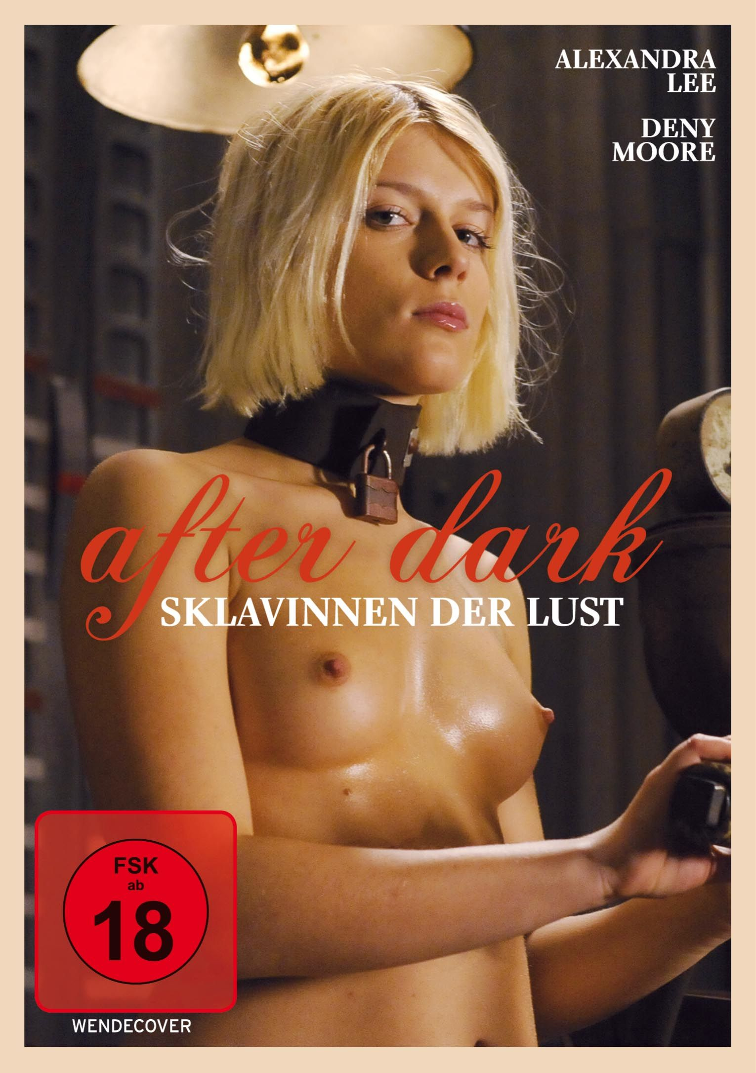 Filmcover: eine blonde Frau mit schwarzem Kragen, der Titel lautet "After Dark" in Rot, ein FSK 18 Logo.