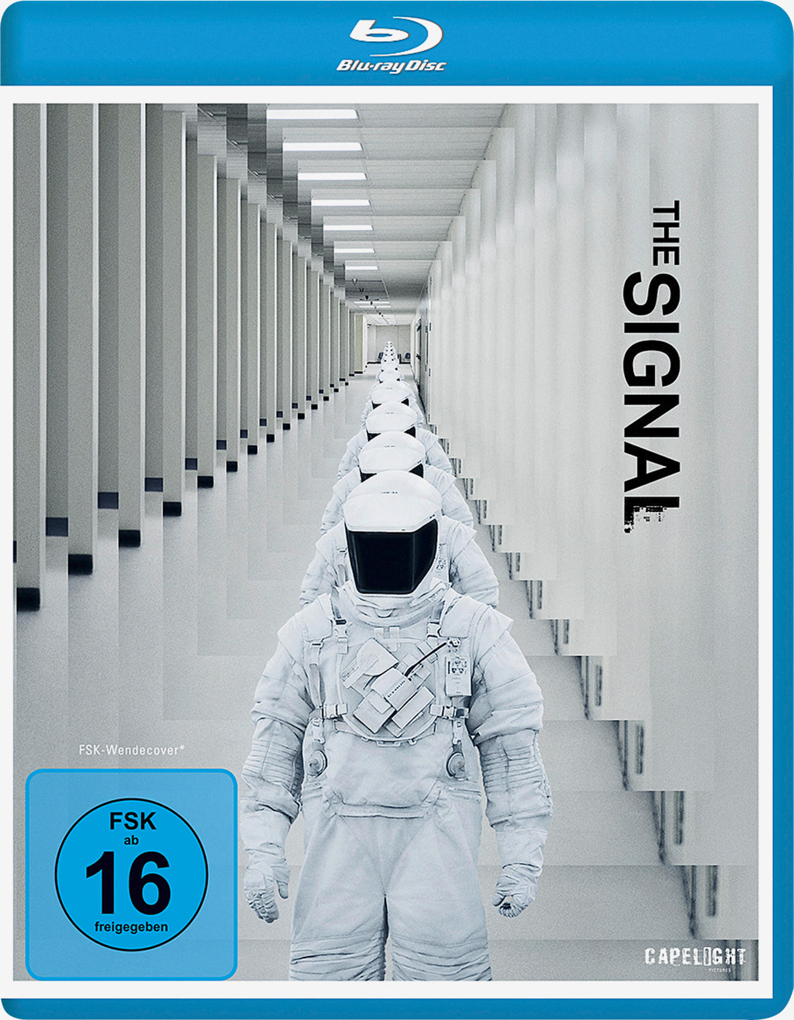DVD-Cover: Astronauten gehen in weißem Flur, Titel 'The Signal'.
