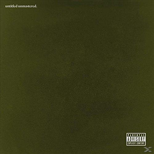 Einfarbiges olivgrünes Albumcover mit Text 'untitled unmastered.' und Hinweisschild.