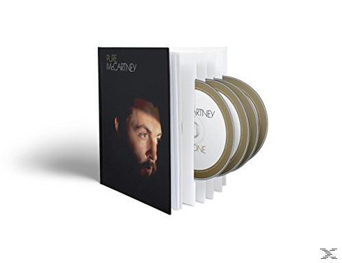 CD-Box-Set: Pure McCartney-Album. Schwarzer Umschlag mit McCartneys Bild und CDs in weißem Case.