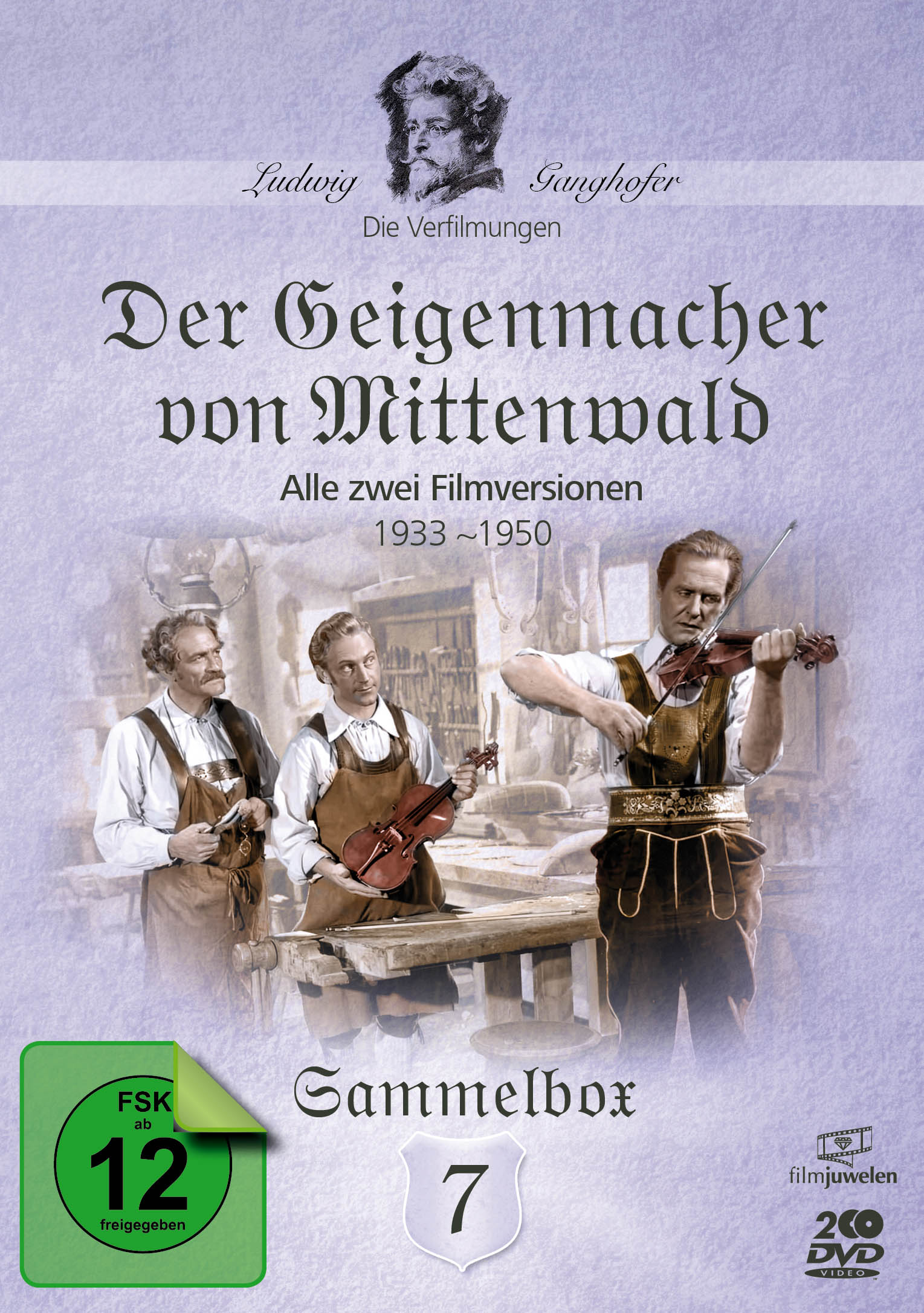 DVD-Cover mit drei Geigern. Text und ein Bewertungsschild sind sichtbar.
