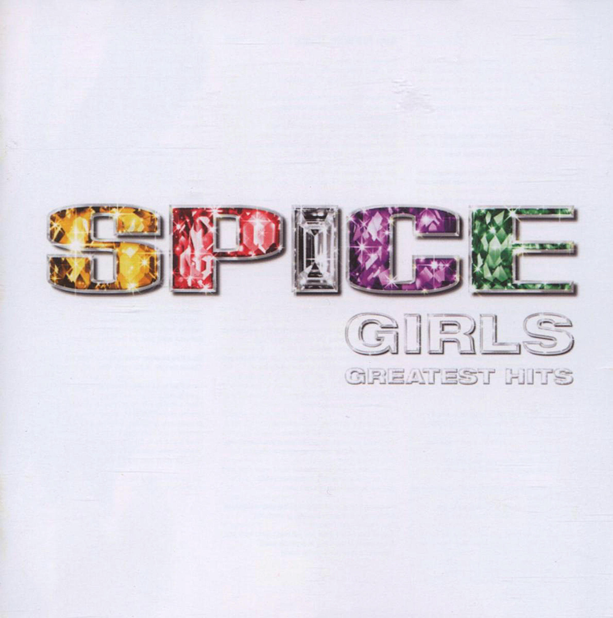 CD-Cover. Der Text SPICE GIRLS in Farbe. Weißer Hintergrund.
