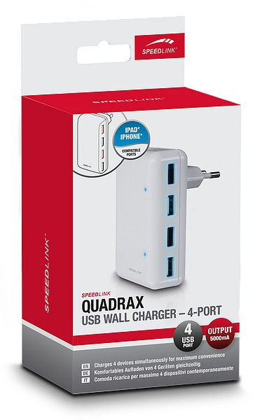 SPEEDLINK QUADRAX USB Wall Charger Ladegerät - 4-Port, Weiß