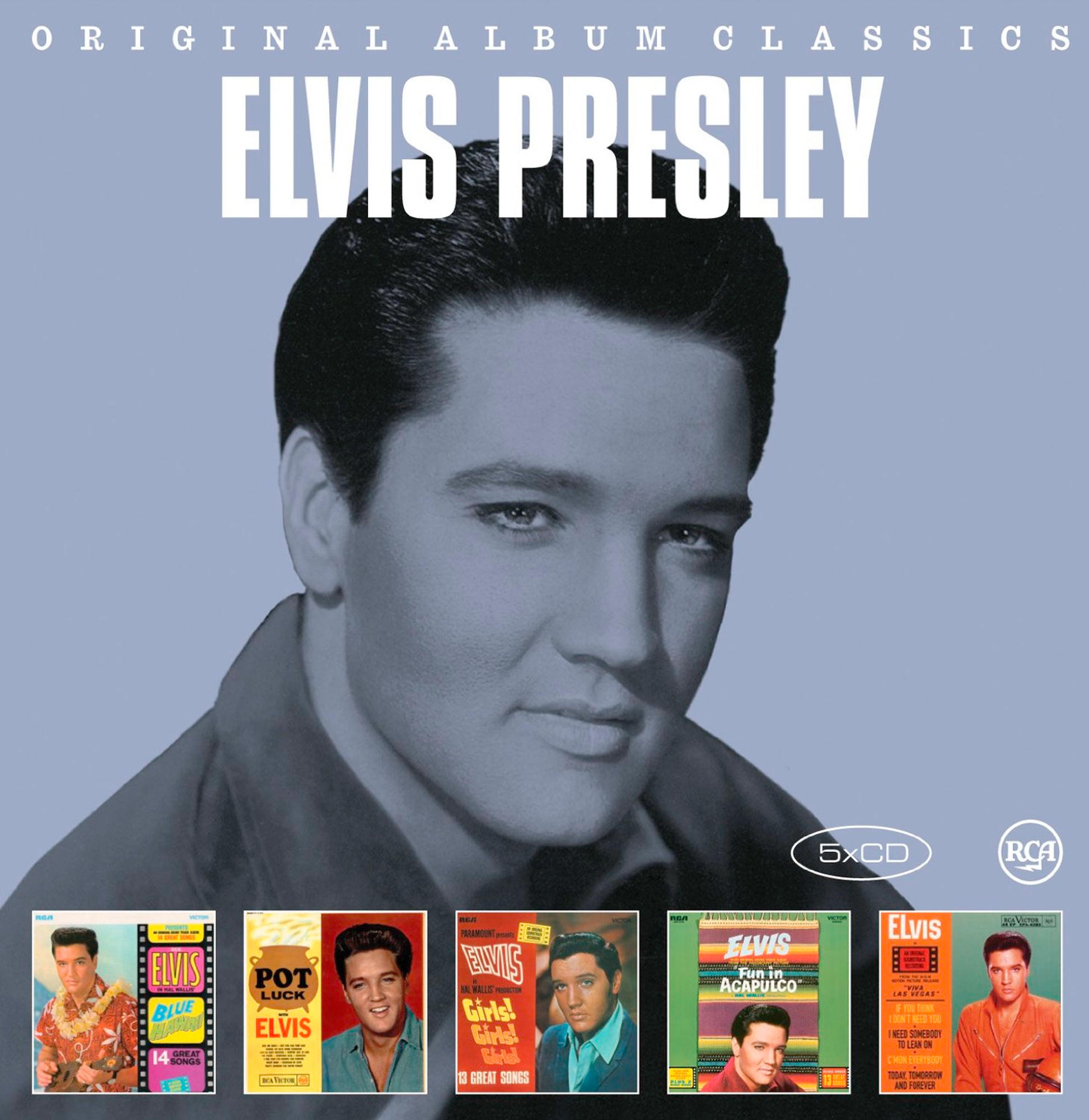 Albumcover von Elvis Presley Original Album Classics mit mehreren Albumcovern drumherum.