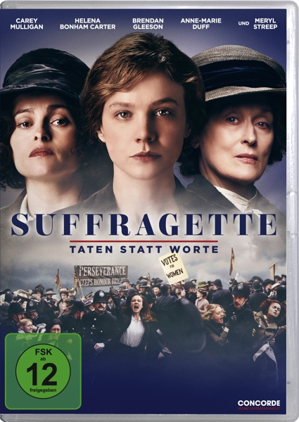 DVD-Cover: Suffragette. Mit Carey Mulligan, Helena Bonham Carter und Meryl Streep.