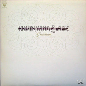 Albumcover von Earth, Wind & Fire's Album 'Gratitude' mit stilisiertem, cremefarbenem Design.