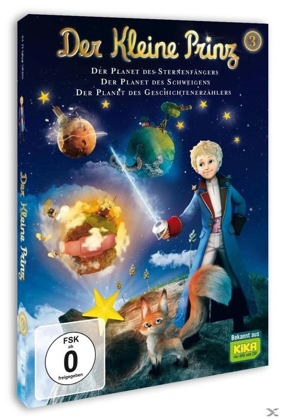 DVD-Cover. Der Kleine Prinz vor Planeten. Ein Fuchs und ein Stern sind im Vordergrund.