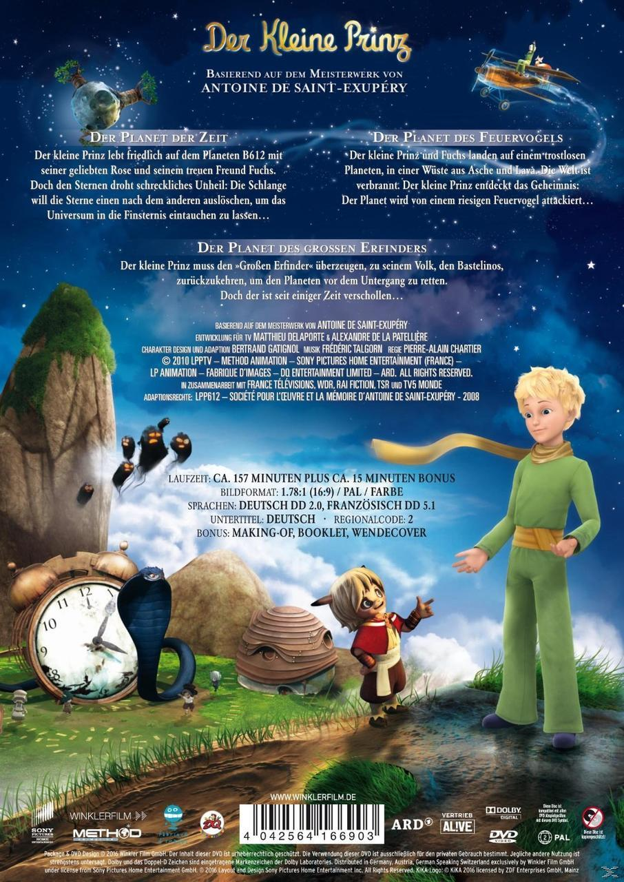DVD-Rückseite: Zeichentrickfiguren, Text in mehreren Sprachen, Der Kleine Prinz.