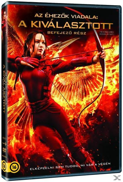 Az Éhezők viadala DVD borító. Jennifer Lawrence íjjal, lángok a háttérben.