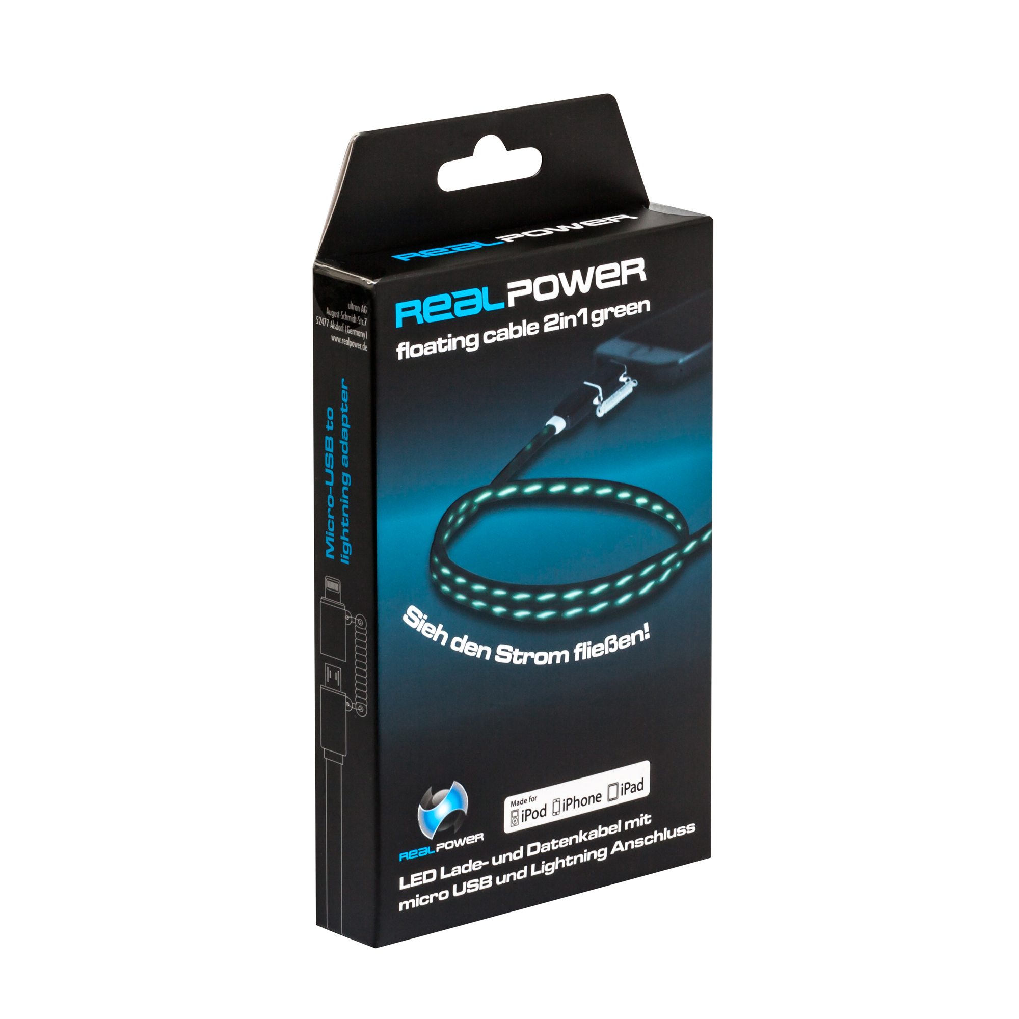 cable Schwarz/Grün REALPOWER 2in1, 2in1, Floating Kabel