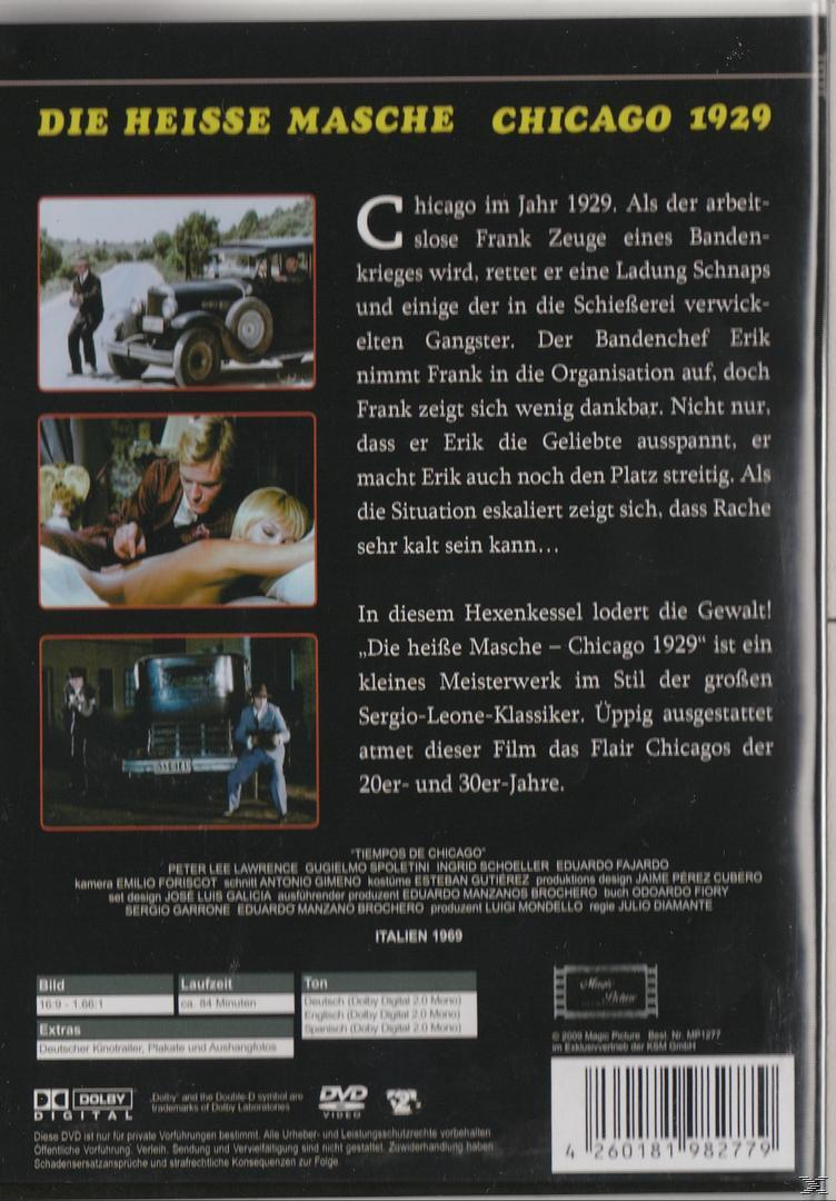 DVD-Rückseite: Italienischer Film 'Die Heisse Masche Chicago 1929'. Bild enthält Filmstills und Credits.