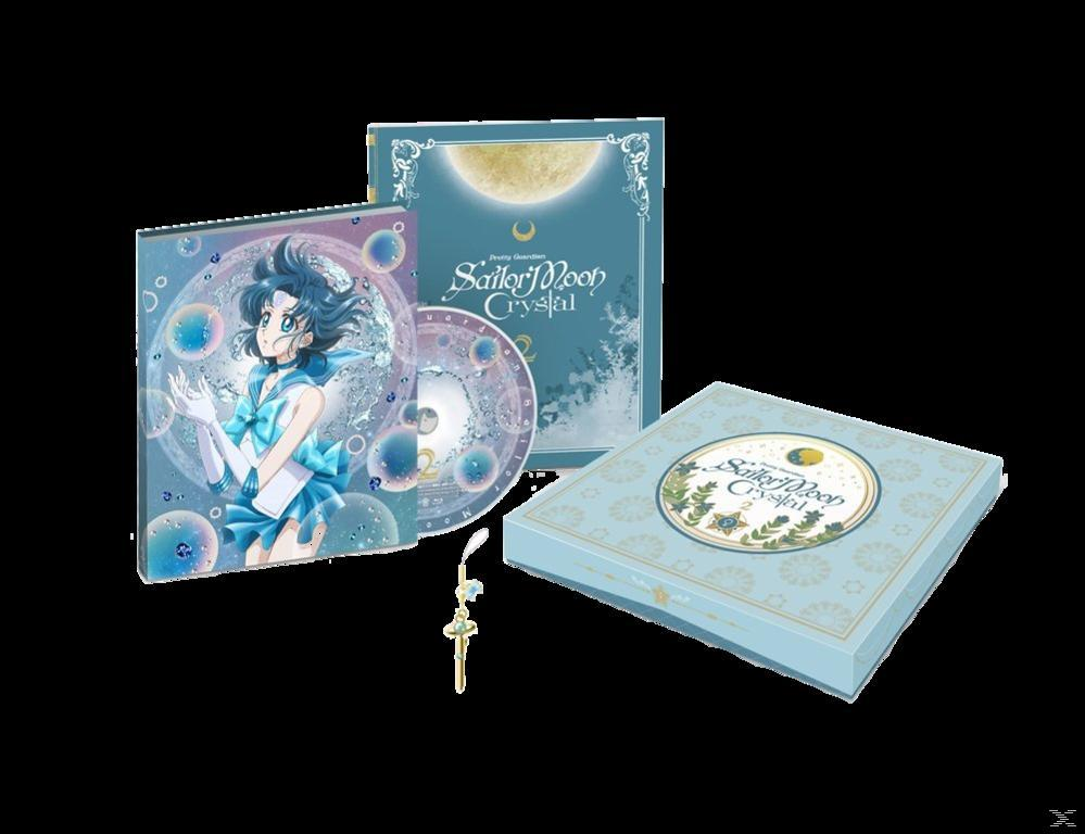 Sailor Moon Crystal DVD-Set: Discs in einer Box mit Kunstwerken von Sailor Mercury.