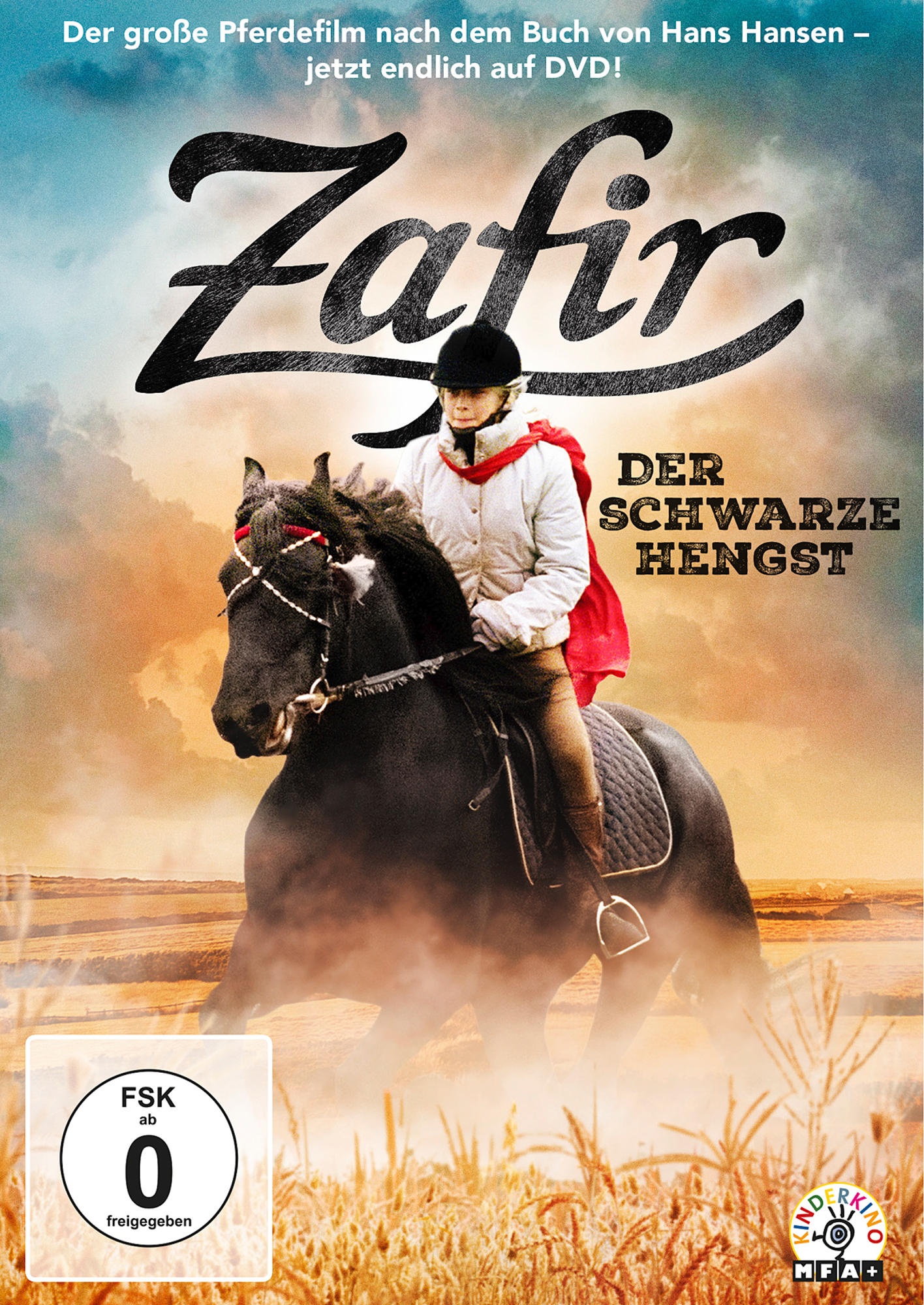 DVD-Cover eines Films, der eine Person beim Reiten eines Pferdes zeigt. Der Titel lautet "Zafir".