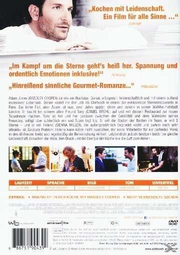 Rückseite einer DVD-Hülle. Bradley Cooper in Kochjacke ist zu sehen. Text auf Deutsch, der den Film beschreibt.