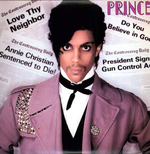 Prince album borítója Prince-szel, lila kabátban, újságcímekkel.