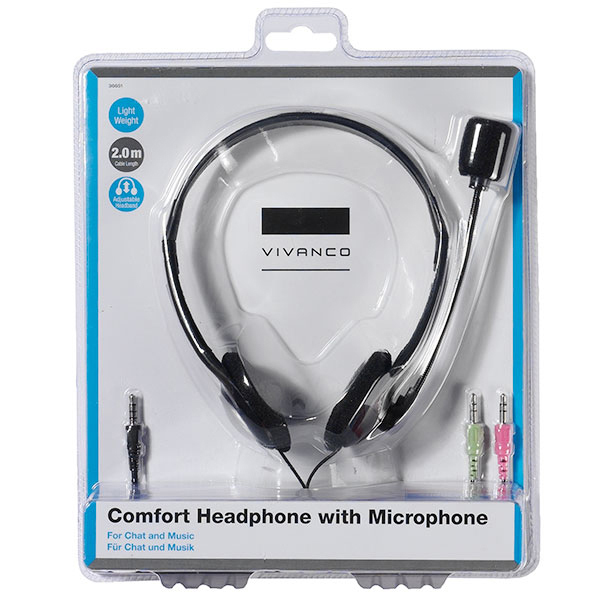 VIVANCO 36651 PC Stereo Kopfhörer mit Mikrofon, ultraleicht