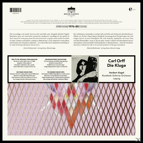 Albumcover für Carl Orffs Musik. Ein Porträt und Text auf buntem Hintergrund.
