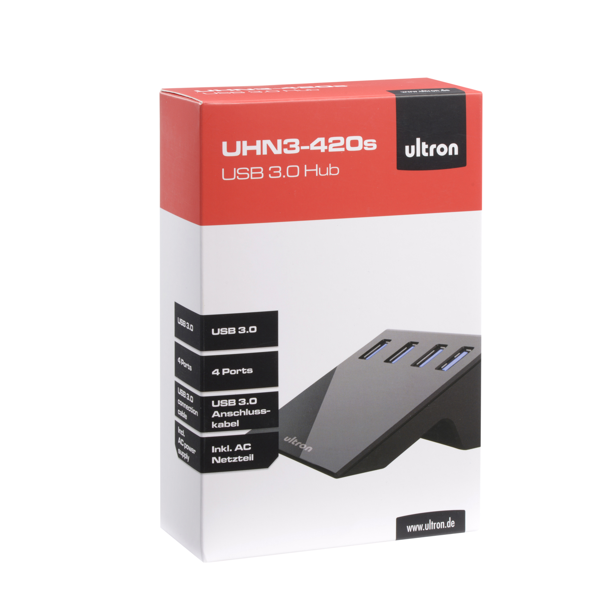 ULTRON UHN3-420S, USB Hub, Schwarz